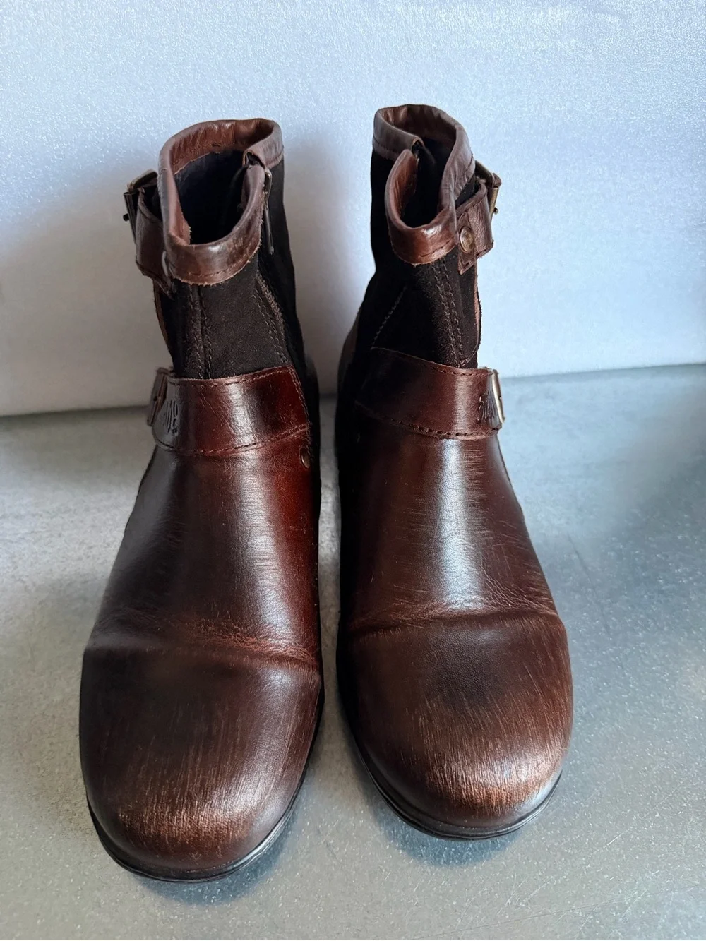 Men's Brown Leather Buckle Ankle Boots
